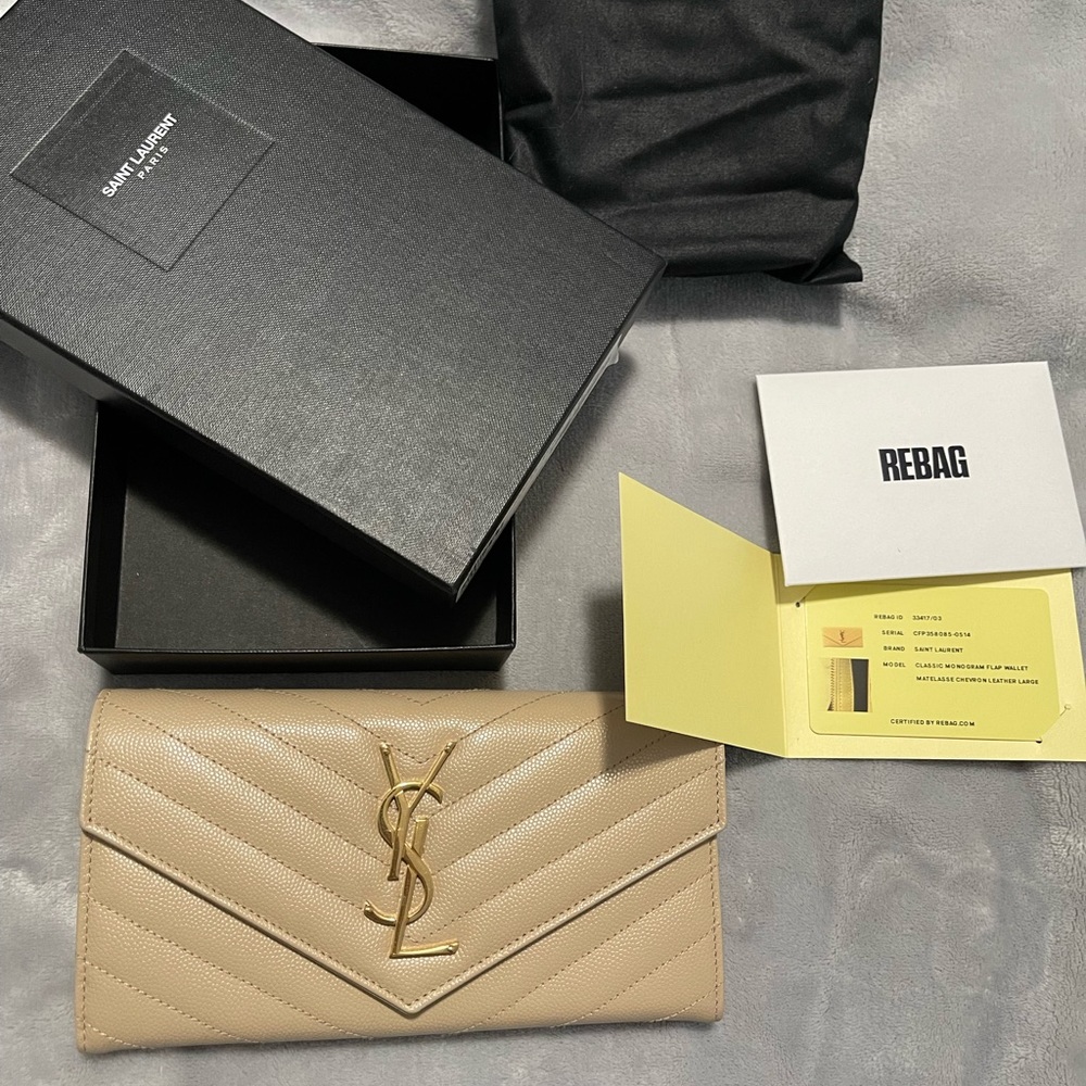100% Authentic Ysl Long Flap Wallet